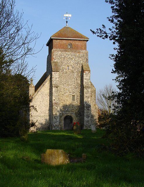 St Peter's Molash. An unusual tower with a pitched, tiled roof, topped with a weather vane of suitable design for St Peter 403517