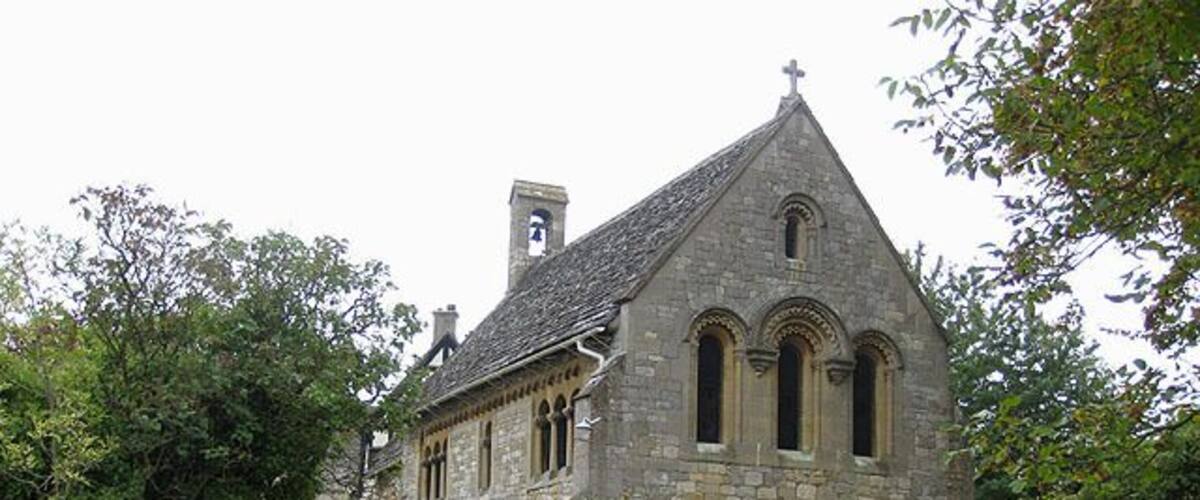 Church of the Ascension, Southam, Gloucestershire, seen from the west. Disused after the Reformation in 1536–39, but restored in 1861.