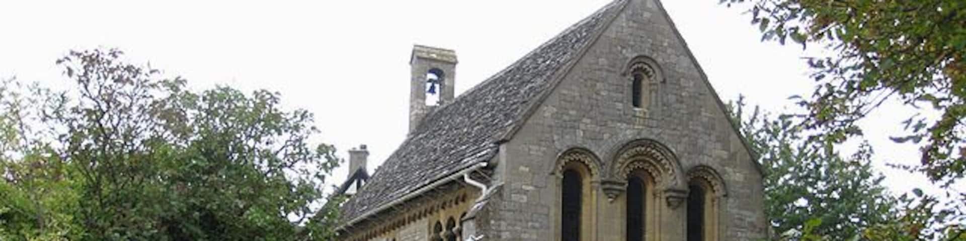 Church of the Ascension, Southam, Gloucestershire, seen from the west. Disused after the Reformation in 1536–39, but restored in 1861.