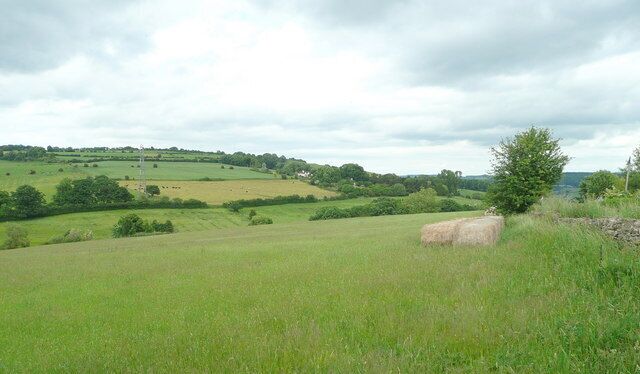 Cotswold grass land View north-east from the B4632 towards Langley Hill.