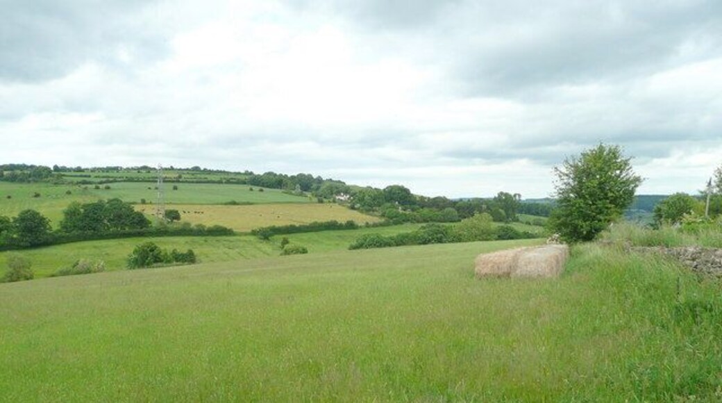 Cotswold grass land View north-east from the B4632 towards Langley Hill.