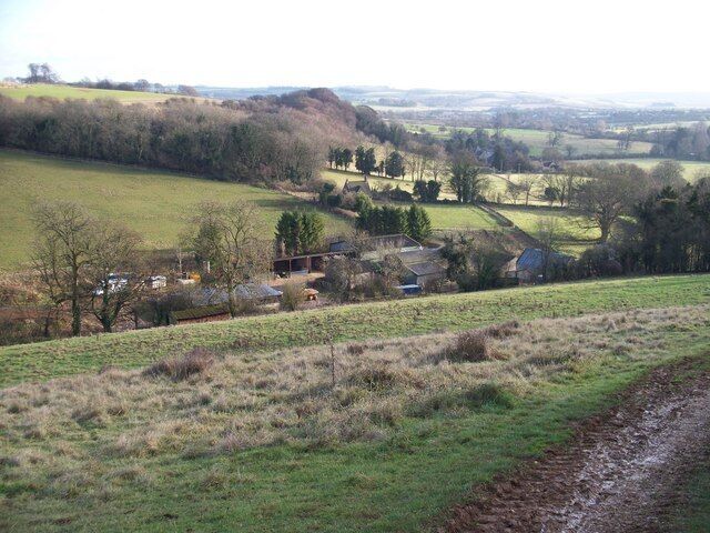 Whittington Lodge Farm Seen from the footpath on the hillside above.