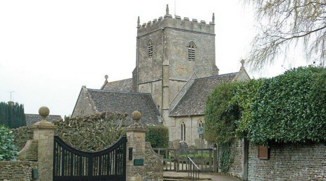 The Church of St. John the Baptist , Great Rissington The first set of gates are the entrance to Manor Farm.
