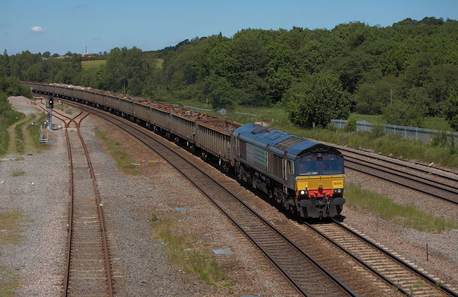 66428 passes Claycross Junction working 6Z90 Stockton - Cardiff Tidal loaded scrap