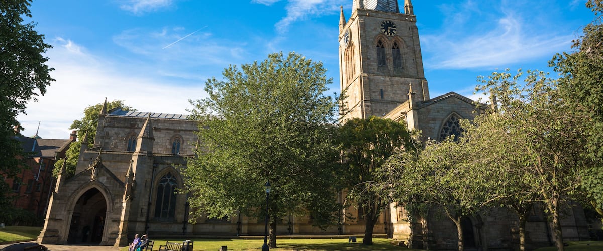 The twisted spire of the Church of St Mary and All Saints, Chesterfield, Derbyshire, UK, Shutterstock ID 686648797, SF SSA Case with Manager Approval: Case 07151371, Job: Prepay credit, Client/License
