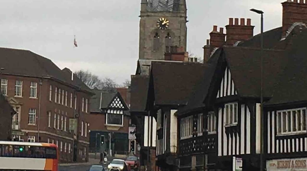 The famous crooked spire at Chesterfield. The spire caught fire, unseasoned wood was used after the fire to reconstruct along with 32 tons of lead, as the wood dried out the weight of the lead twisted the spire.
