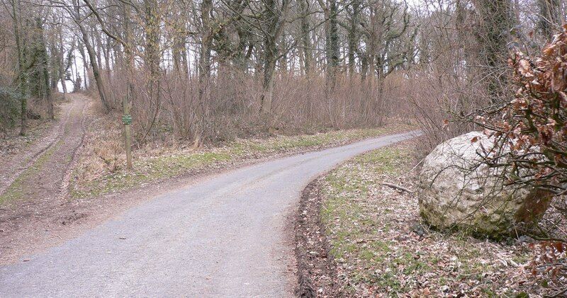 Chalk ball by footpath junction on the Chalk Stones Trail This is the sixth chalk ball I found on the Chalk Stones Trail. The way forward on the trail leaves the lane and goes ahead up the footpath. For Trail information see http://www.vic.org.uk/pro/pdfs/chalks%20stones.pdf .