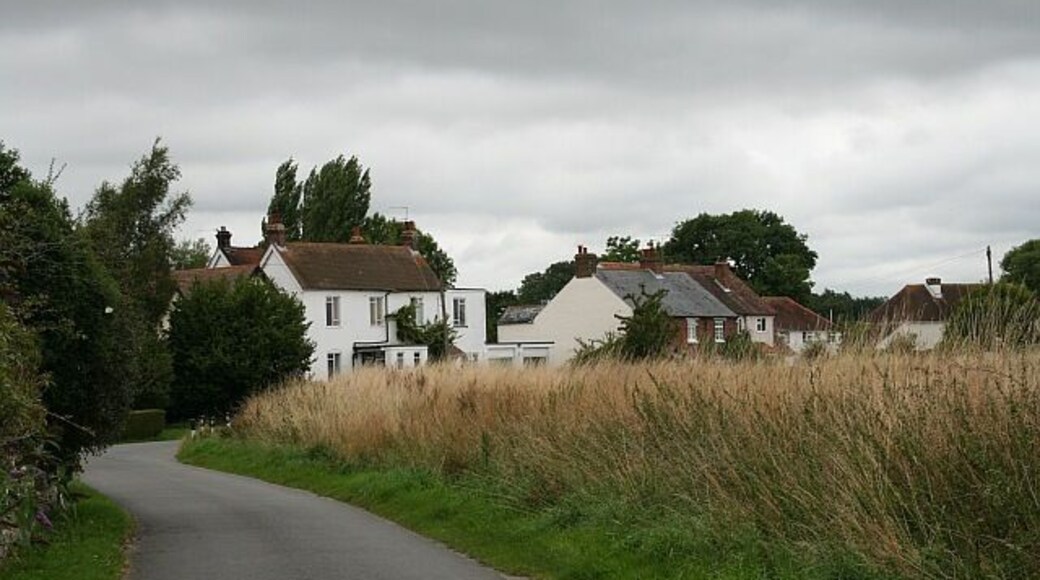 Church Road Nos. 10-20 Church Road, Aldingbourne, seen from the north entrance to the church of St Mary the Virgin.