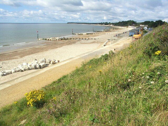 Friars Cliff Beach from Steamer Point This view is looking west from the cliff top at Steamer Point. It gets its name from the old paddle steamer that was beached here in about 1830, and used as a site office for the construction of Highcliffe Castle. Afterwards, the boat became a beach house for about 60 years but fell into disuse and dereliction at the turn of the 20th century. It has now given its name to Steamer Point Nature Reserve, further up the cliffs to the east.