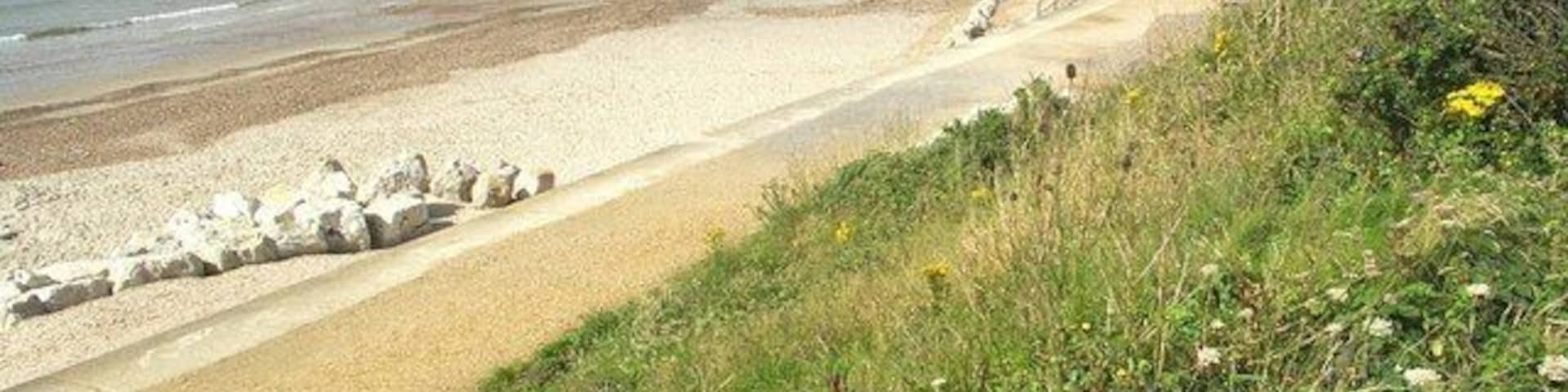 Friars Cliff Beach from Steamer Point This view is looking west from the cliff top at Steamer Point. It gets its name from the old paddle steamer that was beached here in about 1830, and used as a site office for the construction of Highcliffe Castle. Afterwards, the boat became a beach house for about 60 years but fell into disuse and dereliction at the turn of the 20th century. It has now given its name to Steamer Point Nature Reserve, further up the cliffs to the east.