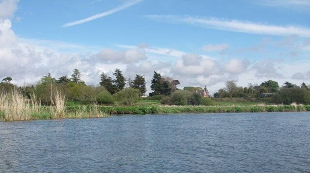 River Avon between Sopley and Winkton The gatehouse to moorlands Bible College is the building just right of centre, in this view from the river.