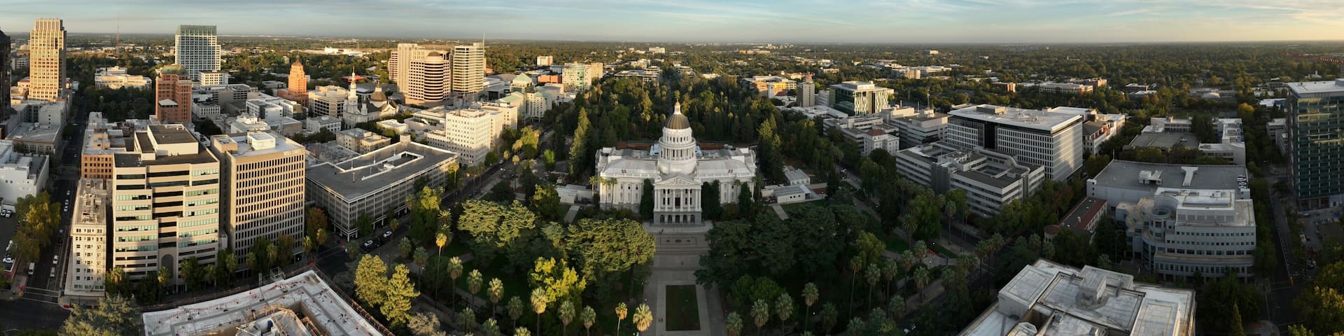 Aerial View of Sacramento City Skyline and California State Capitol Building