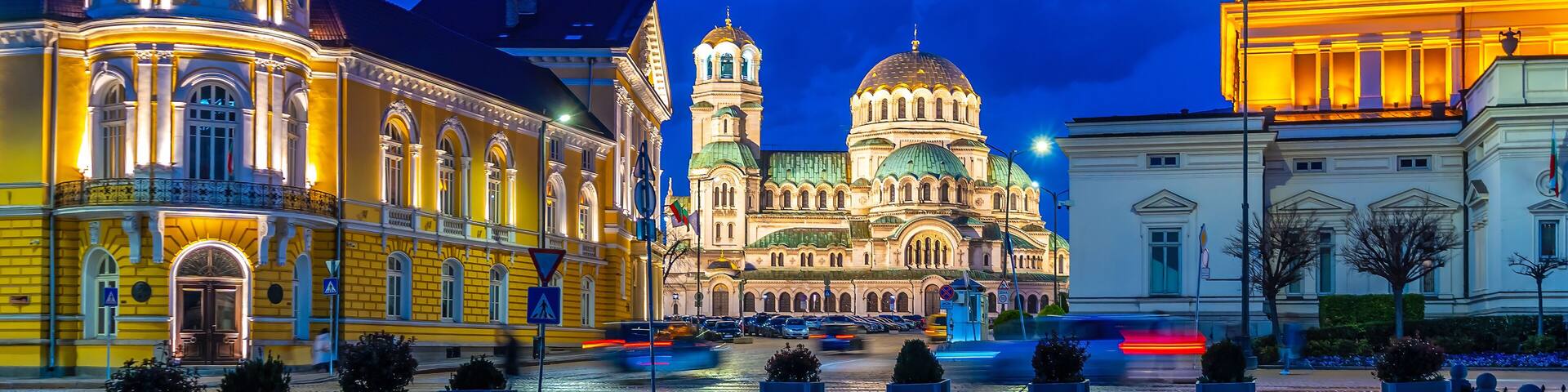 Alexander Nevsky Cathedral at sunset in Sofia, Bulgaria.