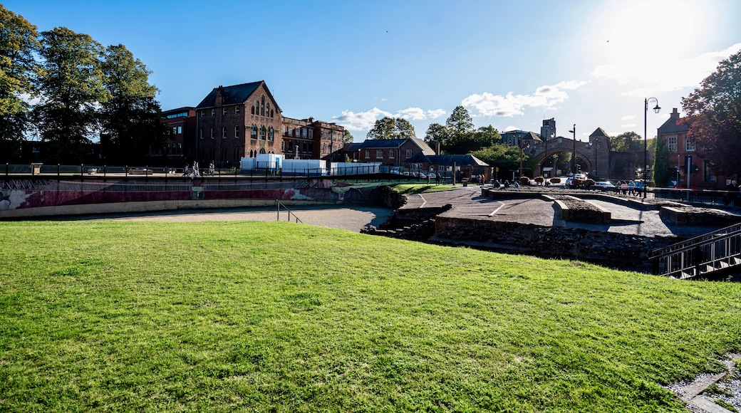 Chester, England, United Kingdom - September 21, 2025
- Downtown Chester in the Cheshire region of England as seen from the area near the city walls and the Roman Ruins. The area features Roman Ruins