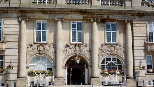 Crewe town hall / municipal building and war memorial, Crewe, Cheshire, UK