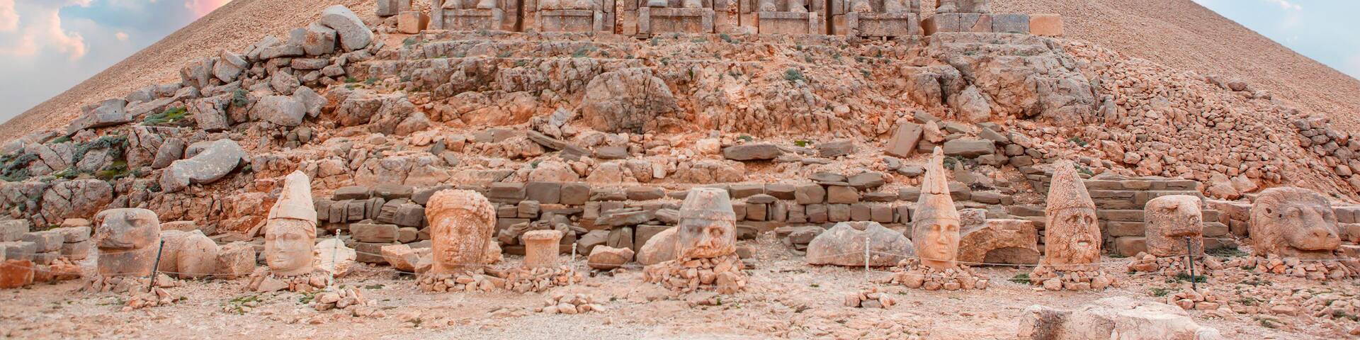 Heads of the statues on top of the Nemrut Mountain - Adiyaman, Turkey