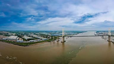 Dartford Crossing, a twin roadway over the Thames, made up of the Dartford Tunnel & the Queen Elizabeth II Bridge