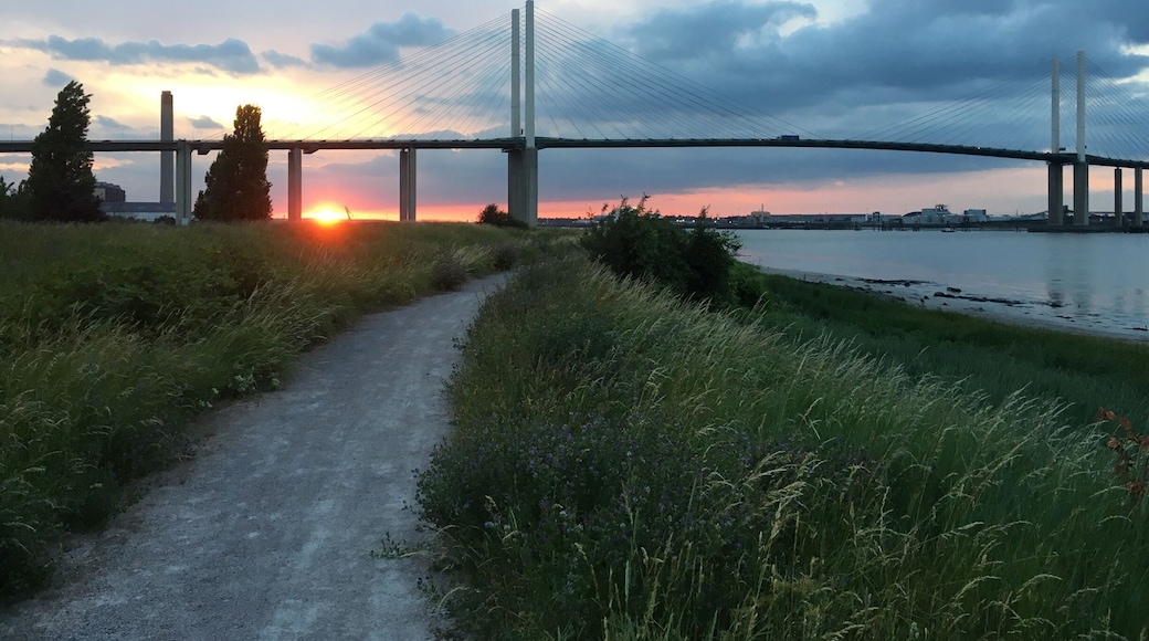 A decent section of the Thames Path where you can walk directly underneath the Queen Elizabeth II bridge. Quite a spectacle when you're right next to it.
