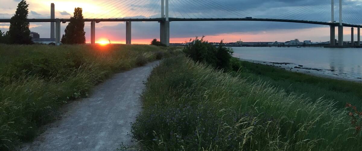 A decent section of the Thames Path where you can walk directly underneath the Queen Elizabeth II bridge. Quite a spectacle when you're right next to it.