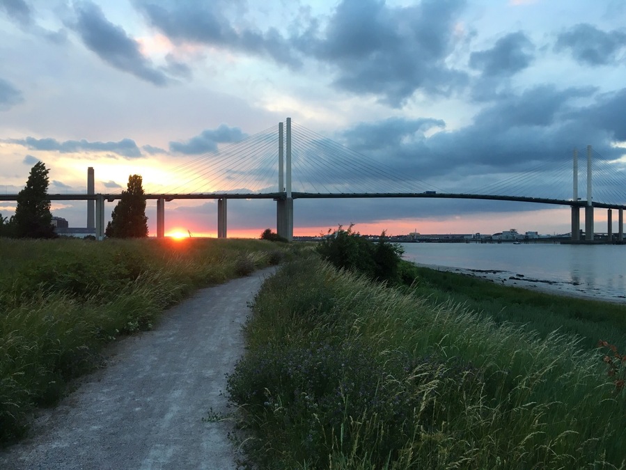 A decent section of the Thames Path where you can walk directly underneath the Queen Elizabeth II bridge. Quite a spectacle when you're right next to it.