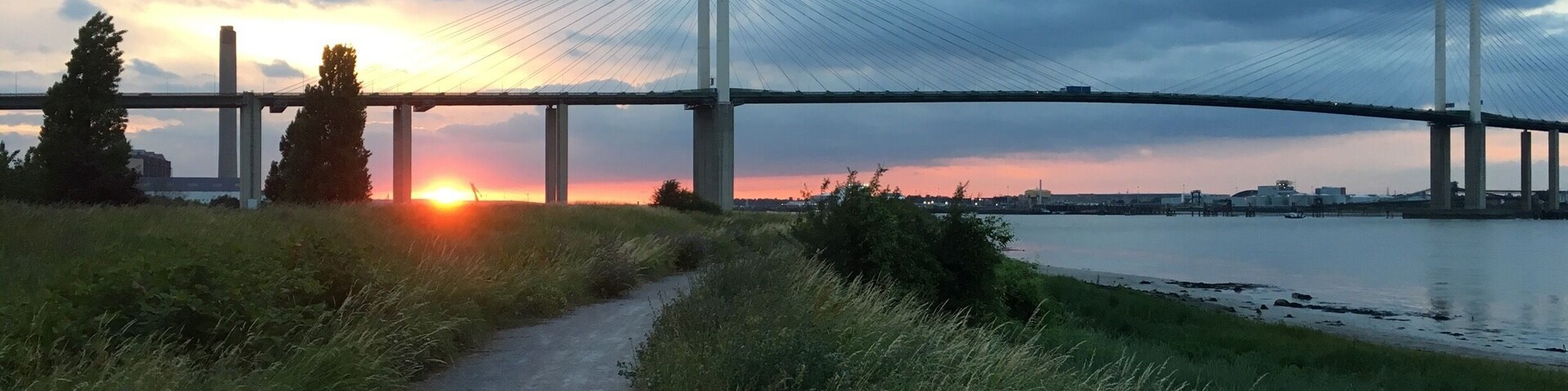 A decent section of the Thames Path where you can walk directly underneath the Queen Elizabeth II bridge. Quite a spectacle when you're right next to it.