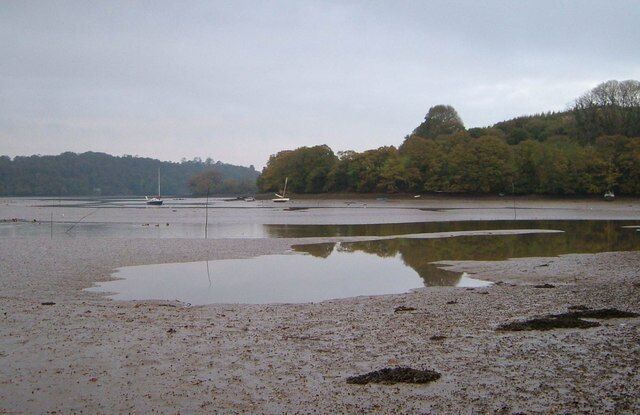Dittisham Mill Creek A view across the incoming tide to Higher Gurrow Point on the River Dart.
