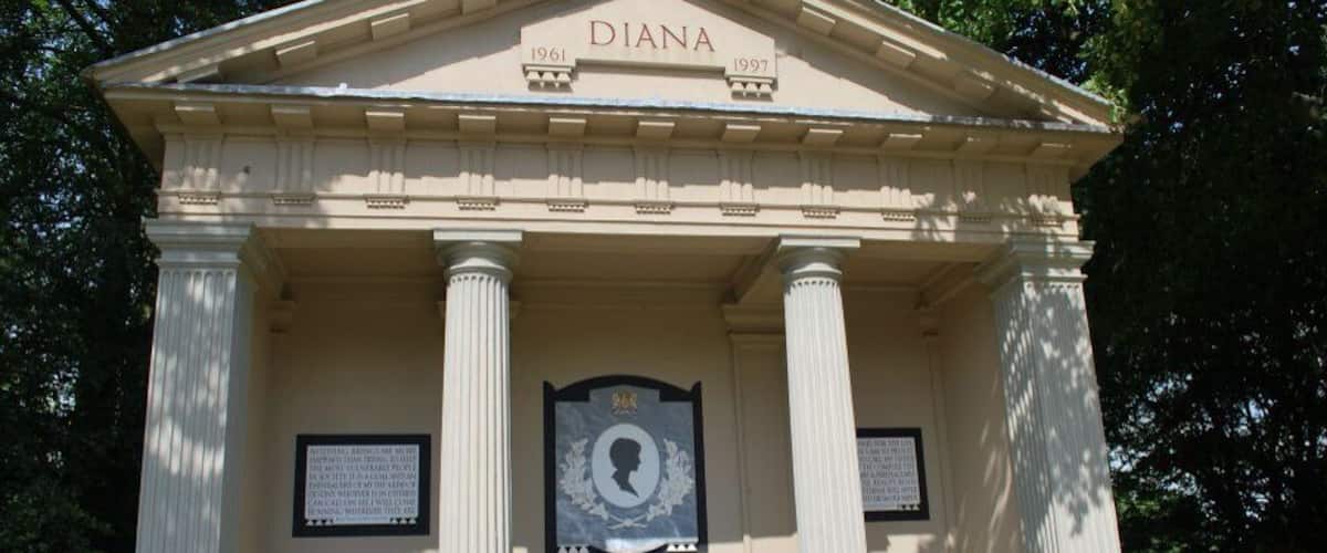 A neoclassical monument with the name 'DIANA' and dates '1961' and '1997'.