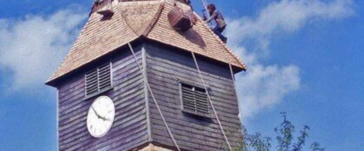 Restoration work being done on the West tower of St Peter's parish church, Newdigate, Surrey
