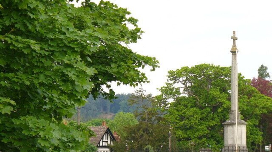 War Memorial, South Holmwood Landmark cross on the east side of the busy A24. The memorial is separated from the village by this dual carriageway which is in the dip beyond the memorial.