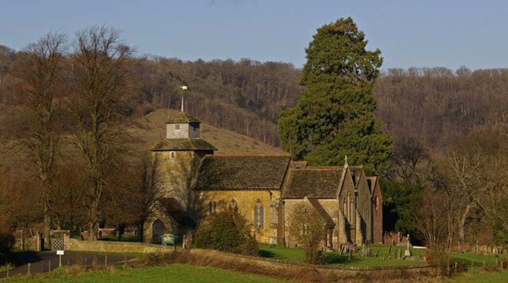 Church of St John the Evangelist, Wotton. This isolated church, sitting below the North Downs, has parts dating from the 11th century.