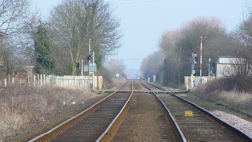 Railway Line to Bridlington, at Nafferton, East Riding of Yorkshire, England. From the footpath linking Wansford and Nafferton as it crosses the line.