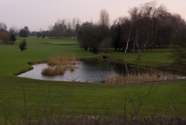 Hainsworth Park Golf Club, Brandesburton, East Riding of Yorkshire, England. The southern end of the golf course, seen from Hempholme Lane