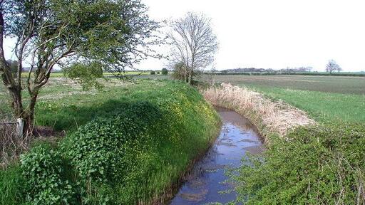 Nafferton Drain, Brigham, East Riding of Yorkshire, England. Looking north-northeast from Nafferton Drain Bridge on the B1249 near Tinkers' Nook, north of Brigham.