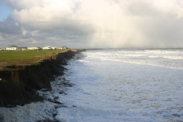 Ulrome Sands, Ulrome, East Riding of Yorkshire, England. Wild day - lots of spume. Looking N from position