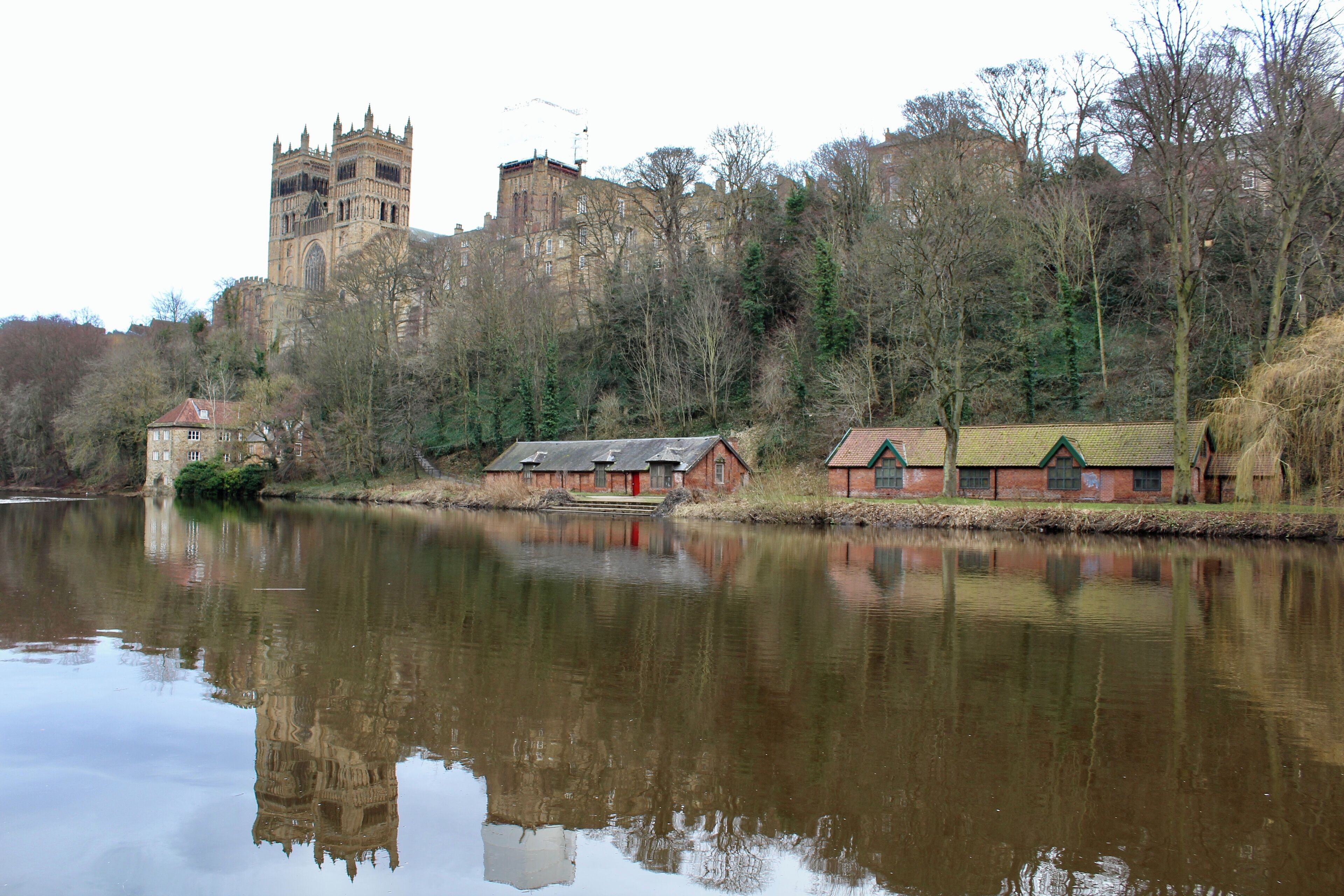 Over the river looking at the boat house and cathedral 