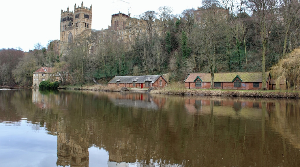 Over the river looking at the boat house and cathedral