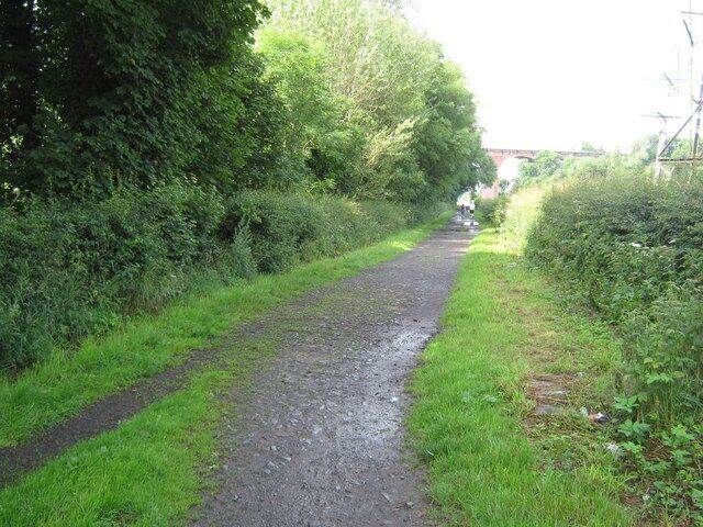 Weardale Way Looking south west from Old Sunderland Bridge to pass under Croxdale Viaduct carrying the East Coast Main Line Railway in County Durham