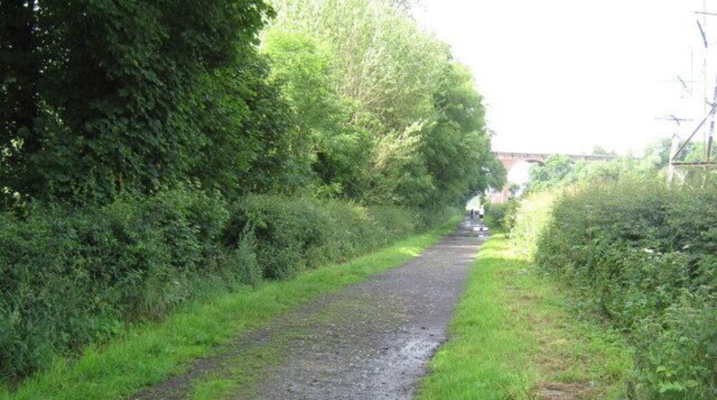 Weardale Way Looking south west from Old Sunderland Bridge to pass under Croxdale Viaduct carrying the East Coast Main Line Railway in County Durham
