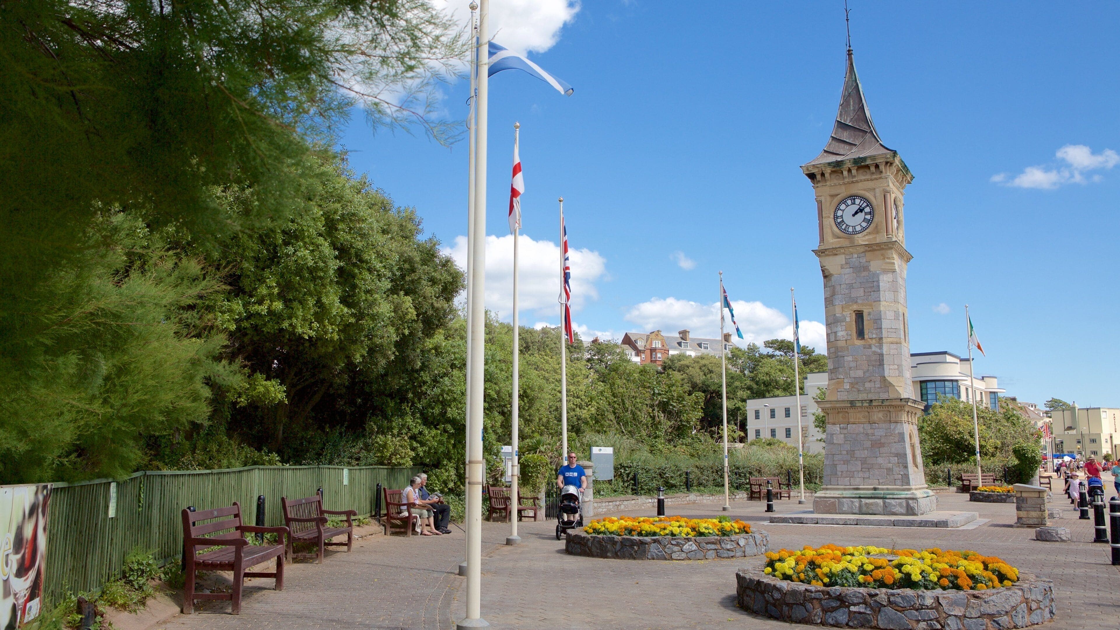Exmouth fasiliteter samt liten by eller landsby og blomster