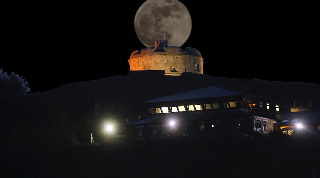 Blue super moon over Falmouth Coastguard watch station, Falmouth bay