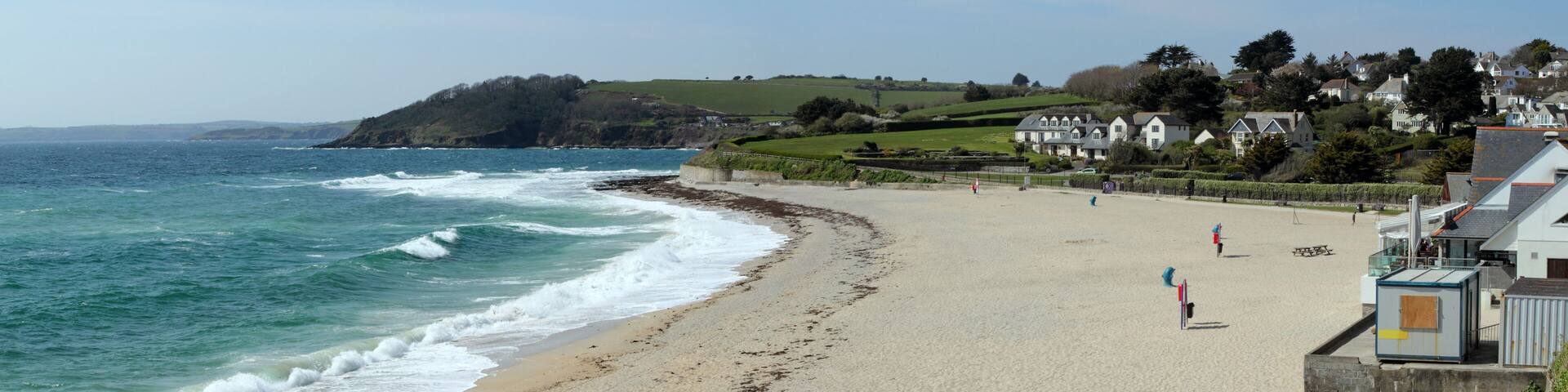 Gyllyngvase beach panorama in Falmouth, Cornwall UK.