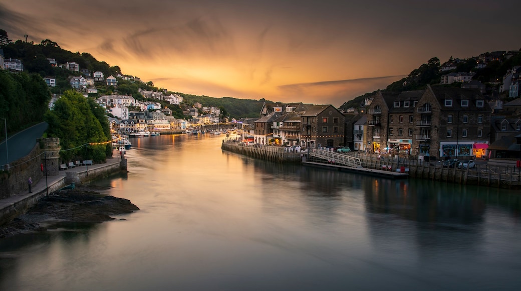 View into Looe Harbour at Sunset