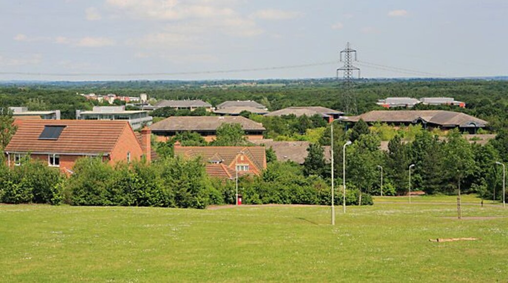 View across the roofs of Solent Business Park from the top of Leafy Lane, Whiteley The housing in foreground left is in Johnson View.