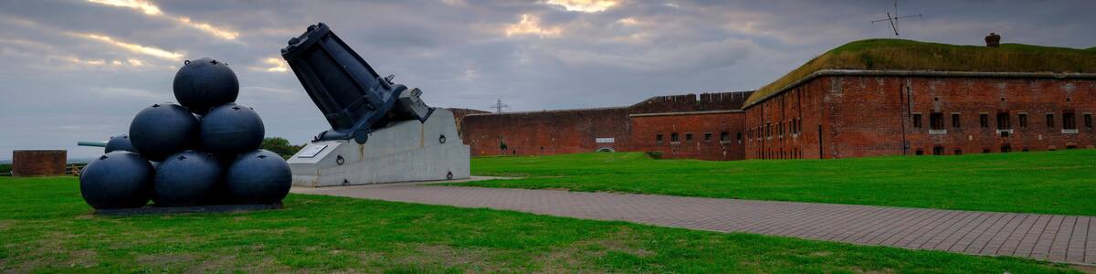 Panorama of Mallets Mortar in the front of Fort Nelson - a Royal Armouries museum - near Portsmouth, Hampshire, UK
