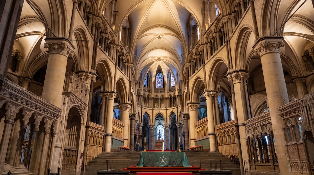Main altar of Canterbury Cathedral among luxurious gothic architectural details