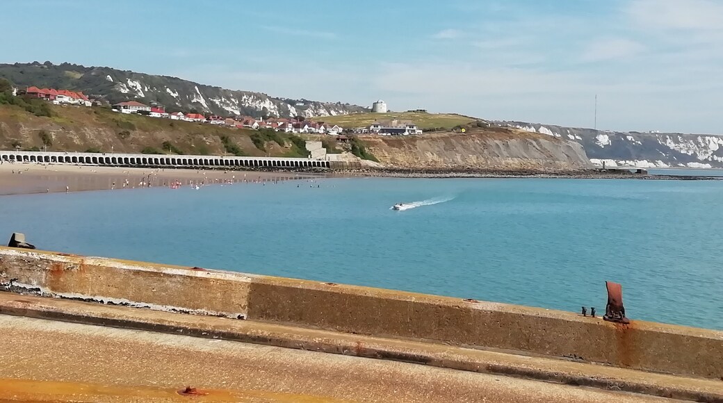 Looking across the harbour to Sunny Sands from the Harbour Arm.