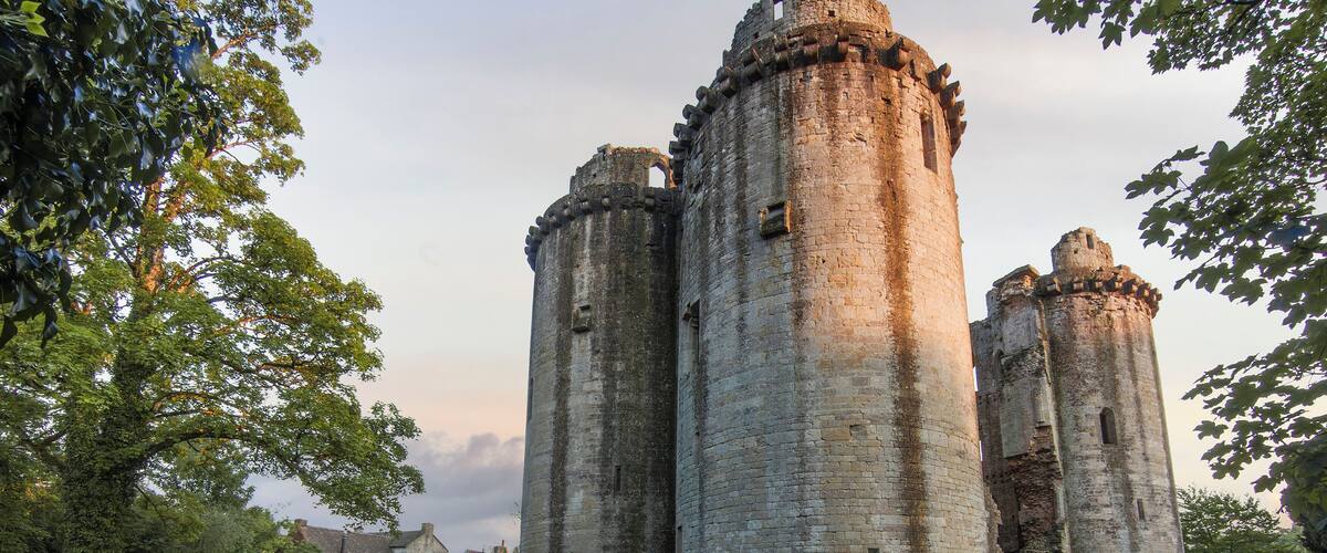 Nunney Castle at dusk.
