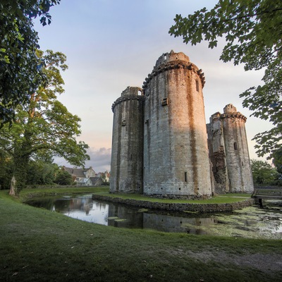 Nunney Castle at dusk.