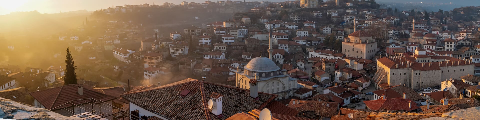 Panoramic view of city of Safranbolu at sunset, Karabuk, Turkey