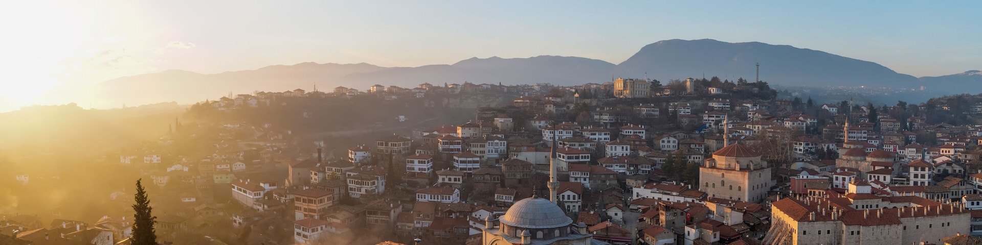 Panoramic view of city of Safranbolu at sunset, Karabuk, Turkey